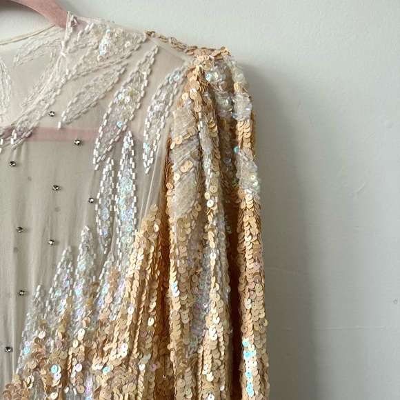 Vintage Long Gown Rhinestones, Beads Sequins, Wedding, Bodycon Style, Small - Picture 6 of 14